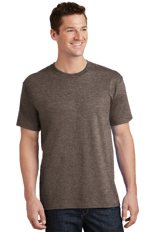 Men’s short-sleeve tilt tees-Port & Company Mens Core Short Sleeve Crewneck T-Shirt - Heather Dark Chocolate Brown