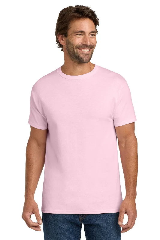 Men’s short-sleeve wharf polos-Hanes Mens ComfortSoft Short Sleeve Crewneck T-Shirt - Pale Pink