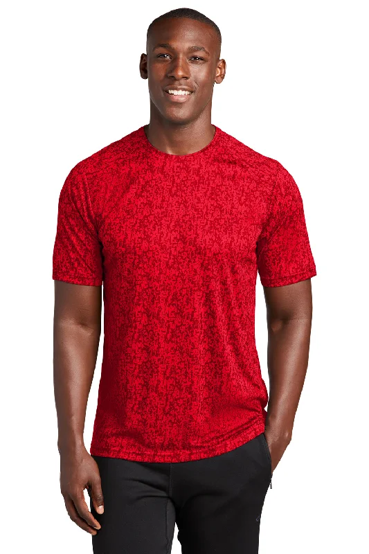 Men’s short-sleeve grove shirts-Sport-Tek Mens Digi Camo Moisture Wicking Short Sleeve Crewneck T-Shirt - True Red