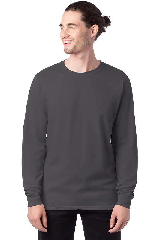 Men’s short-sleeve acre tops-Hanes Mens ComfortSoft Long Sleeve Crewneck T-Shirt - Smoke Grey