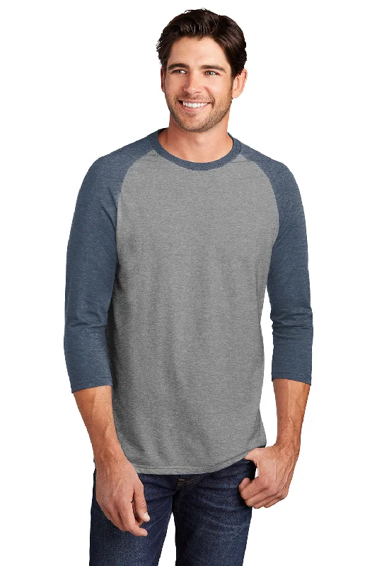 Men’s short-sleeve veld tees-District Mens Perfect Tri 3/4 Sleeve Crewneck T-Shirt - Grey Frost/Navy Blue