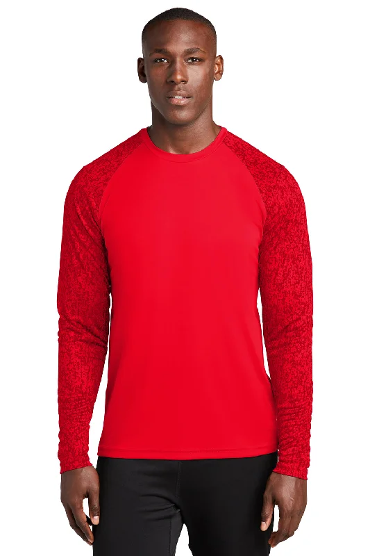 Men’s short-sleeve grove shirts-Sport-Tek Mens Digi Camo Moisture Wicking Long Sleeve Crewneck T-Shirt - True Red