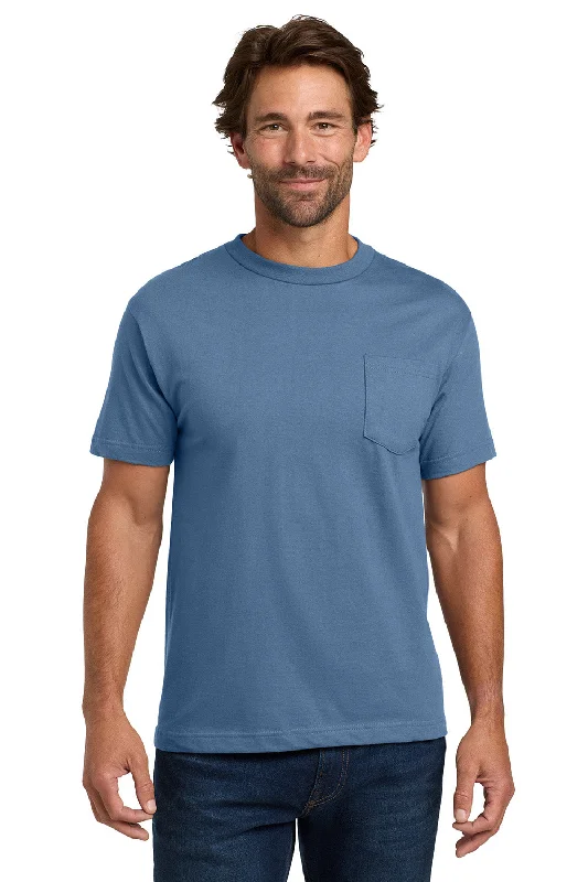 Men’s short-sleeve nook shirts-Hanes Mens Beefy-T Short Sleeve Crewneck T-Shirt w/ Pocket - Denim Blue