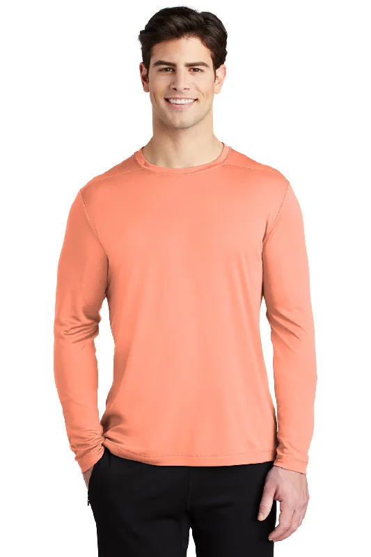 Men’s short-sleeve wisp tops-Sport-Tek Mens Moisture Wicking Long Sleeve Crewneck T-Shirt - Soft Coral Orange