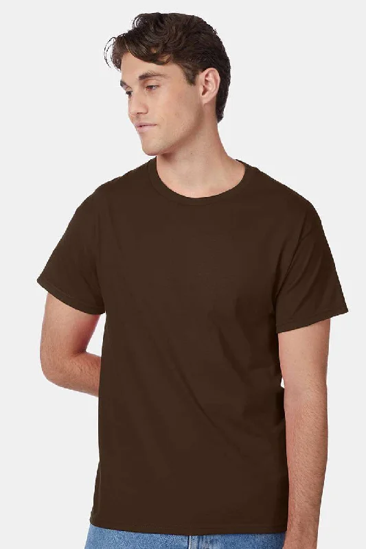 Men’s short-sleeve cedar shirts-Hanes Mens ComfortSoft Short Sleeve Crewneck T-Shirt - Dark Chocolate Brown