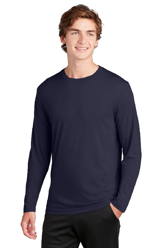 Men’s short-sleeve fjord tops-Sport-Tek Mens Competitor Moisture Wicking Long Sleeve Crewneck T-Shirt - True Navy Blue