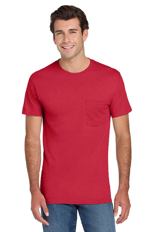 Men’s short-sleeve rill shirts-Jerzees Mens Dri-Power Moisture Wicking Short Sleeve Crewneck T-Shirt w/ Pocket - True Red