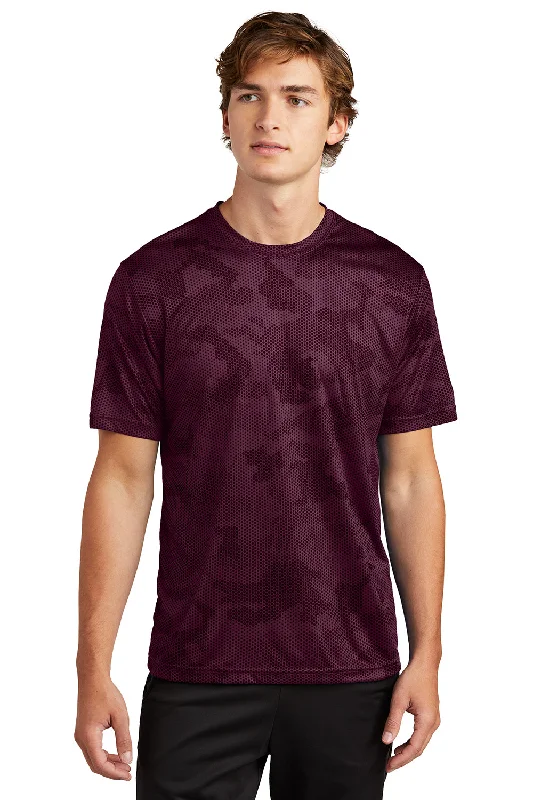 Men’s short-sleeve hilt tees-Sport-Tek Mens CamoHex Moisture Wicking Short Sleeve Crewneck T-Shirt - Maroon