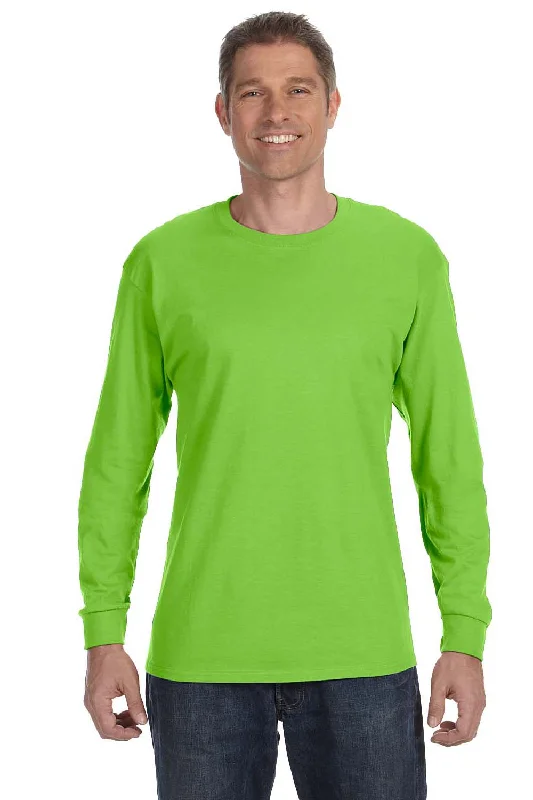 Men’s short-sleeve ebb polos-Hanes Mens ComfortSoft Long Sleeve Crewneck T-Shirt - Lime Green - Closeout