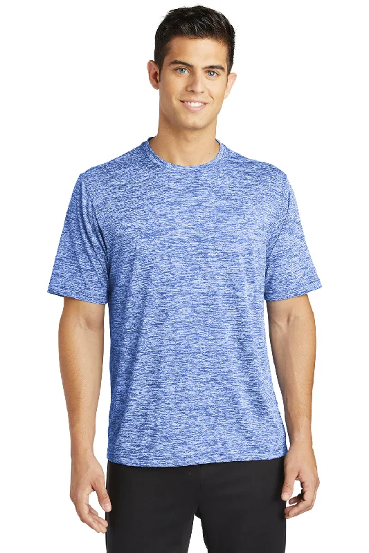 Men’s short-sleeve outback shirts-Sport-Tek Mens Electric Heather Moisture Wicking Short Sleeve Crewneck T-Shirt - True Royal Blue Electric