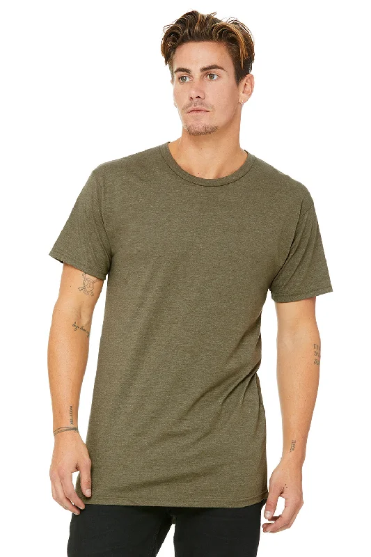 Men’s short-sleeve quirk polos-Bella + Canvas Mens Long Body Urban Short Sleeve Crewneck T-Shirt - Heather Olive Green - Closeout