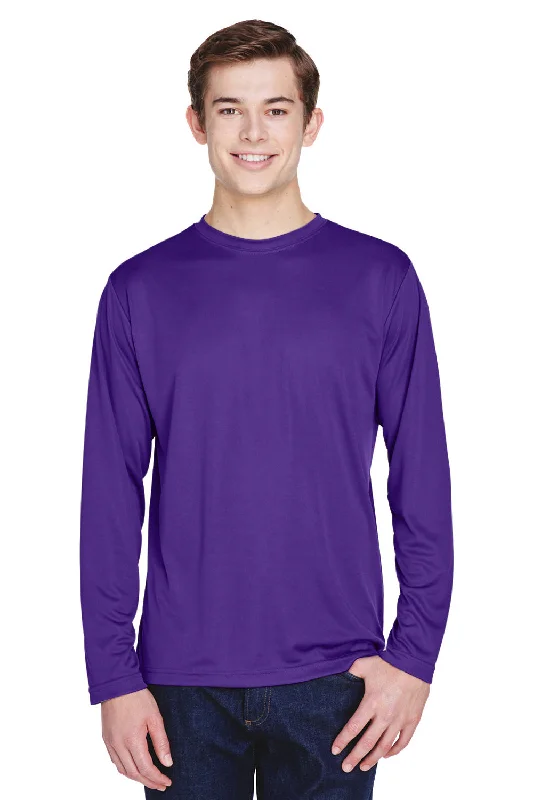 Men’s short-sleeve dike shirts-Team 365 Mens Zone Performance Moisture Wicking Long Sleeve Crewneck T-Shirt - Purple