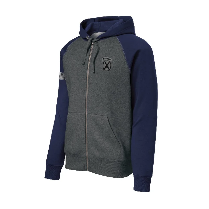 mens hoodie with functional design details-10th Mountain Color Block Zip Up Hoodie