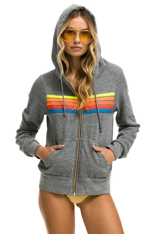 mens hoodie for your sporty side-5 STRIPE HOODIE - HEATHER GREY // NEON RAINBOW