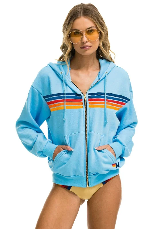 mens hoodie with graphic print design-5 STRIPE RELAXED ZIP HOODIE - SKY 2