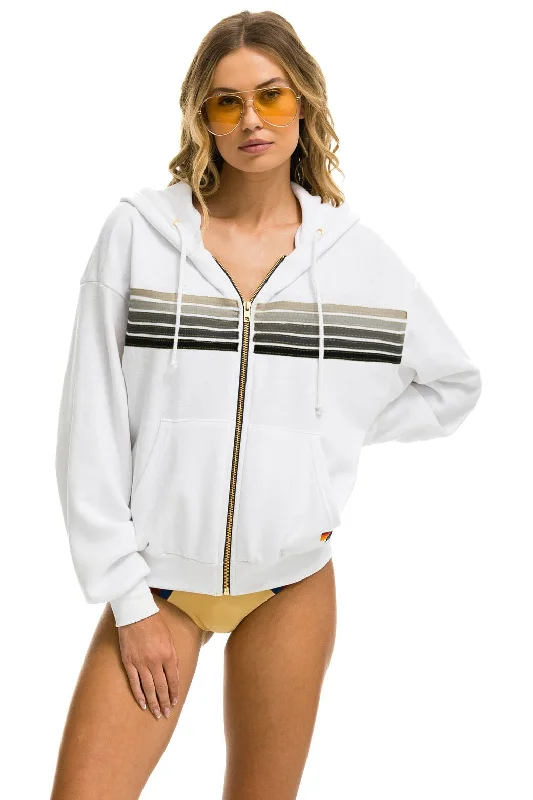 mens hoodie for chill workout style-5 STRIPE RELAXED ZIP HOODIE - WHITE // GREY