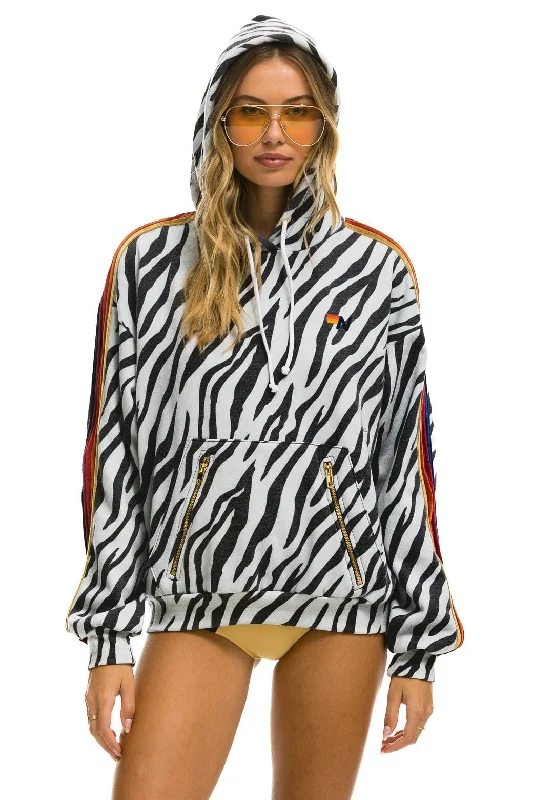 mens hoodie with hoodie and zipper combo-CLASSIC RELAXED PULLOVER HOODIE WITH ZIPPER POCKETS - ZEBRA