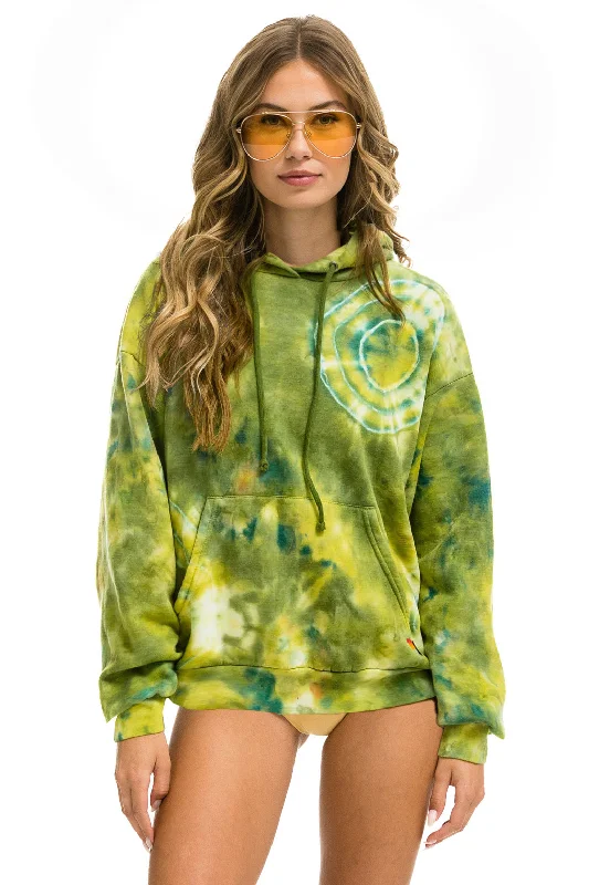 mens hoodie with unique print-HAND DYED PULLOVER HOODIE RELAXED - TIE DYE GREEN YELLOW