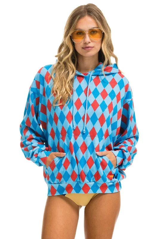 mens hoodie with hoodie and zipper combo-DIAMOND REPEAT SMILEY RELAXED PULLOVER HOODIE - SKY