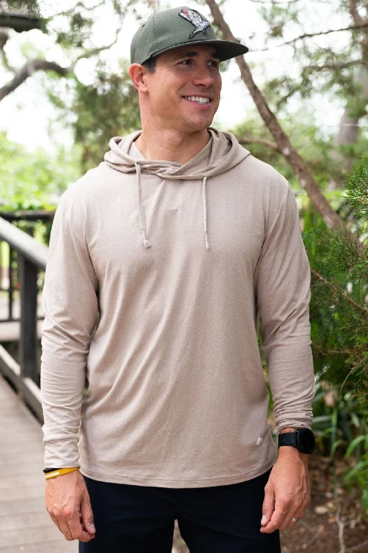 mens hoodie with insulated material-Performance Hoodie - Heather Khaki