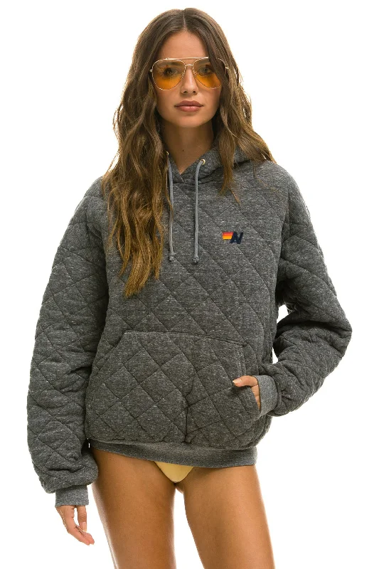 mens hoodie with simple but stylish cuts-QUILTED RELAXED PULLOVER HOODIE - HEATHER GREY