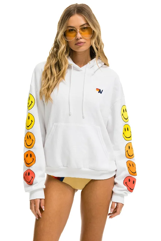 mens hoodie with reflective trim detail-SMILEY SUNSET RELAXED PULLOVER HOODIE - WHITE