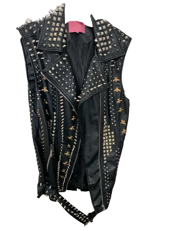 men's jackets with extra warm lining-Azalea Wang Beehive Stud Faux Leather Vest L