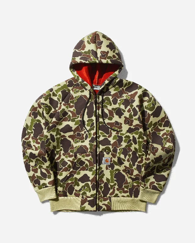 men's jackets with durable seams-Men's Car-Lux Hooded Jacket Camo Duck Green / Turmeric