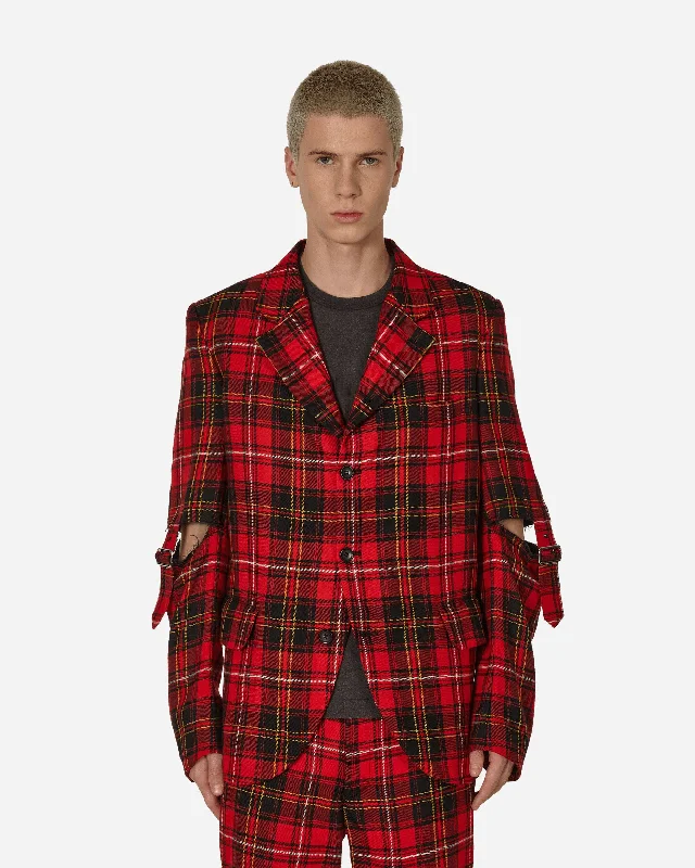 men's jackets for cold outdoor adventures-Tartan Elbow Buckle Detail Jacket Red