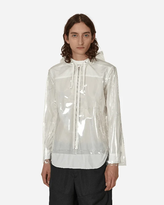 men's jackets with high collar-Clear Hooded Jacket White