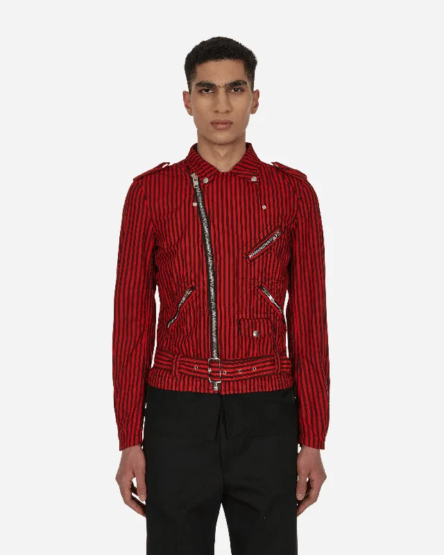 men's jackets with soft inner lining-Stripe Biker Jacket Red