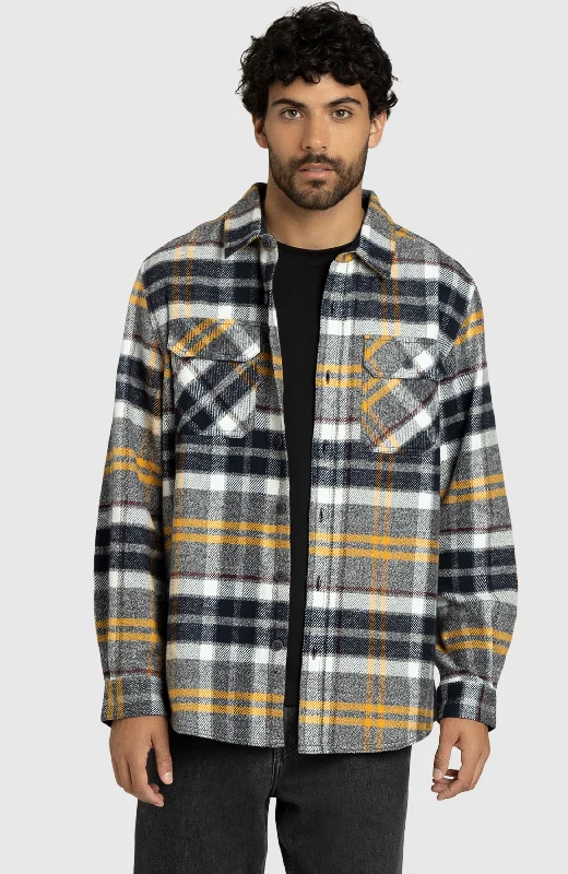 Men’s short-sleeve pebble tops-Dijon Melange Plaid Overshirt