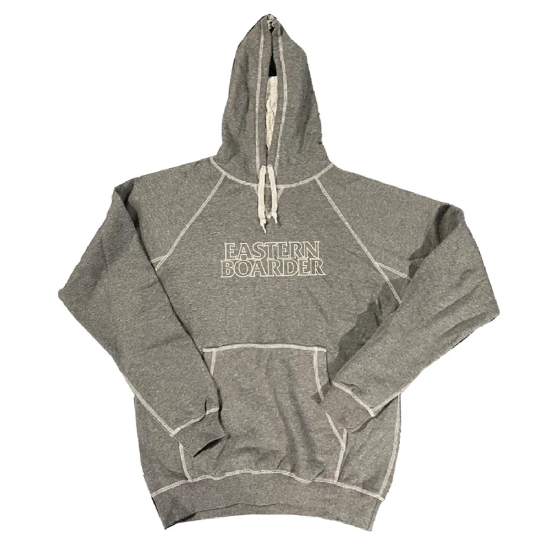 mens hoodie with trendy color blocking-EasternBoarder Stacked Logo Hoodie Gray/White