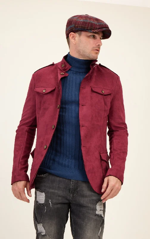 men's jackets for business travel-Men's Microsuede Lightweight Safari Jacket - Wine