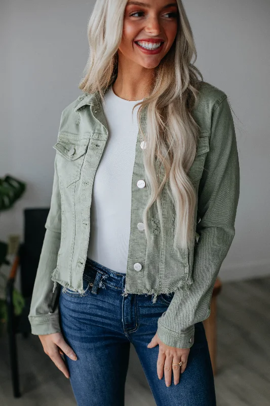 men's jackets with thermal layers-Gemma Risen Denim Jacket - Olive