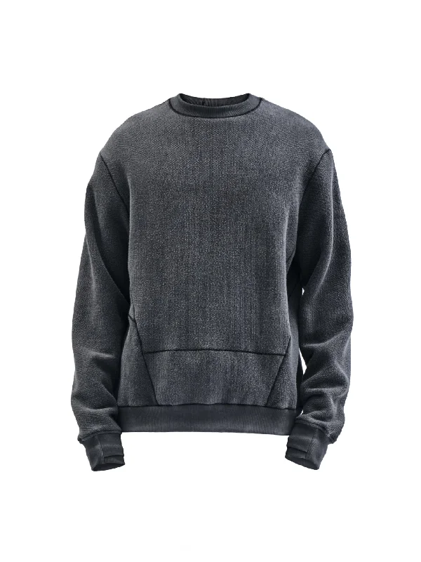 mens hoodie with bold contrast details-harria crewneck cold dyed grey