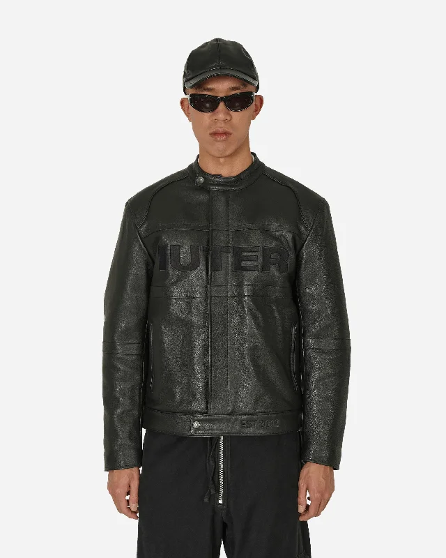 men's jackets for heavy snow-Logo Leather Jacket Black