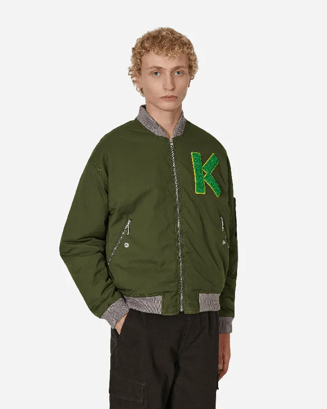 men's jackets with extended sleeves-Varsity Bomber Jacket Green