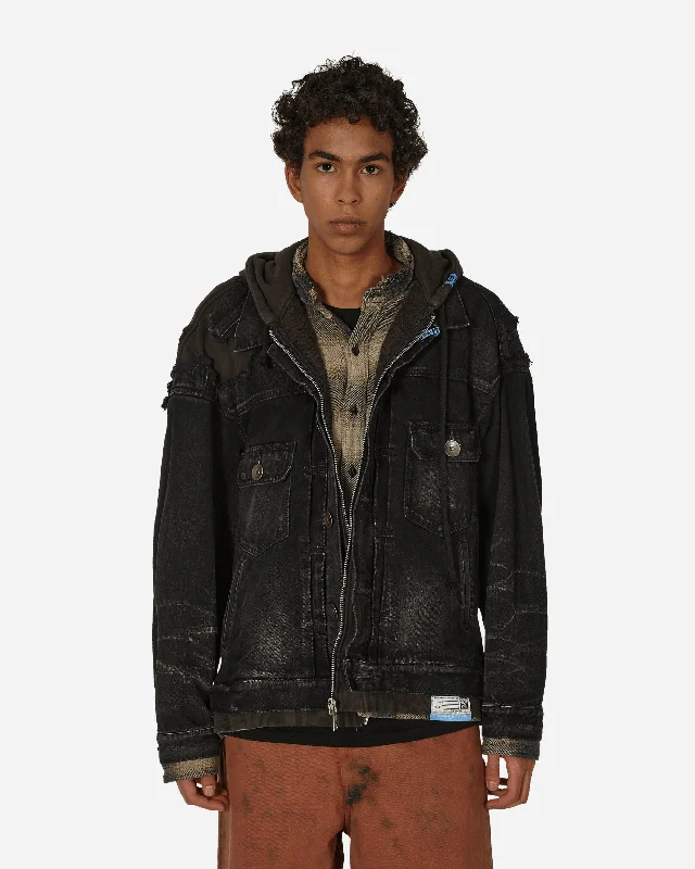 men's jackets with adjustable cuffs-Mix Layered Denim Jacket Black