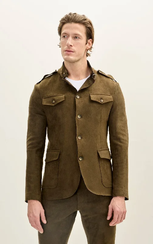 men's stylish outdoor jackets-Men's Microsuede Lightweight Safari Jacket - Khaki