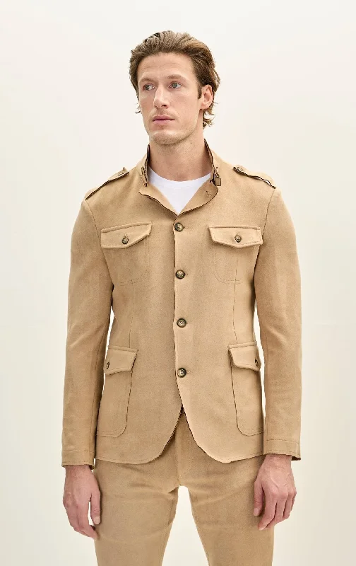 men's all-purpose jackets-Men's Microsuede Lightweight Safari Jacket - Stone