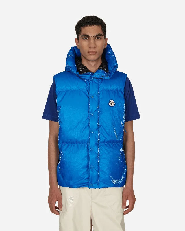 men's jackets with adjustable hood-Lawu Down Vest Blue