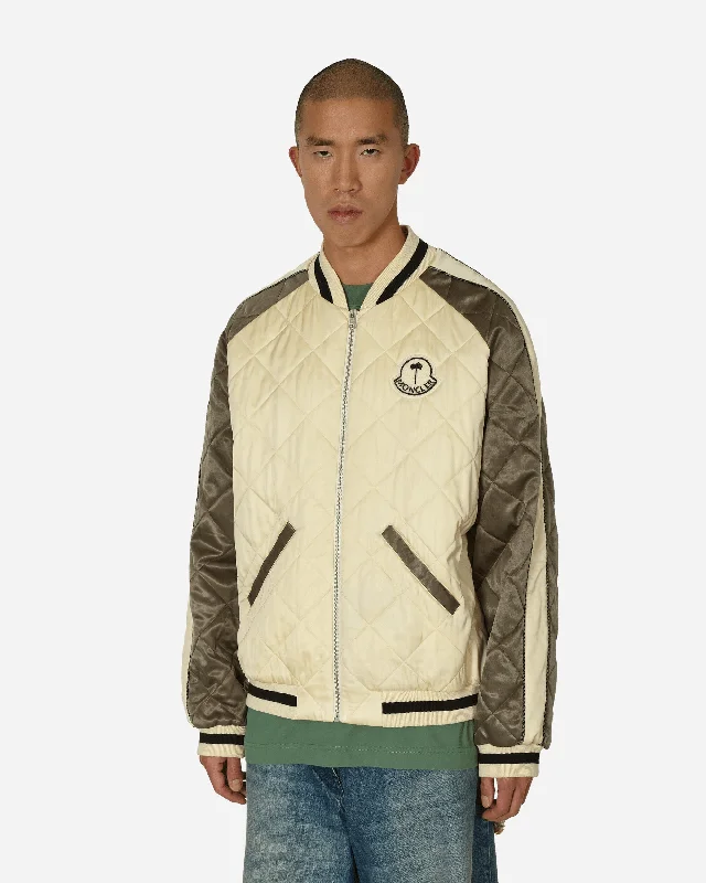 men's jackets with stylish embroidery-Palm Angels Gosper Varsity Jacket Beige