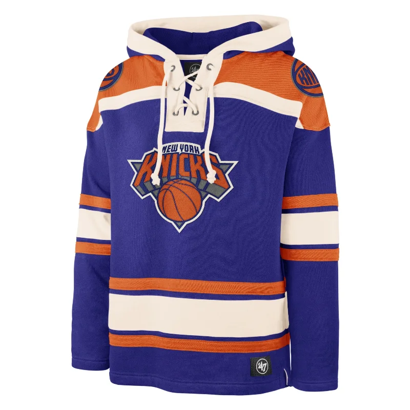 mens hoodie with graphic print design-NEW YORK KNICKS SUPERIOR '47 LACER HOOD