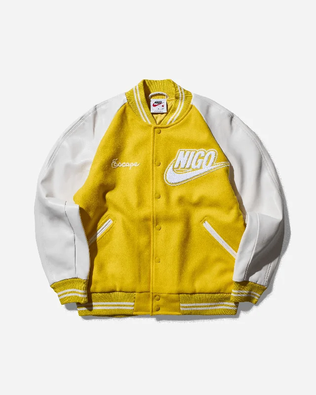 men's jackets with heat-sealing technology-Men's Nigo Varsity Jacket Speed Yellow / White