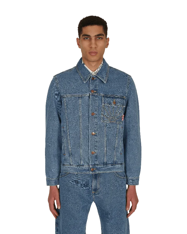 men's stylish outdoor jackets-Denim Long Jacket Blue