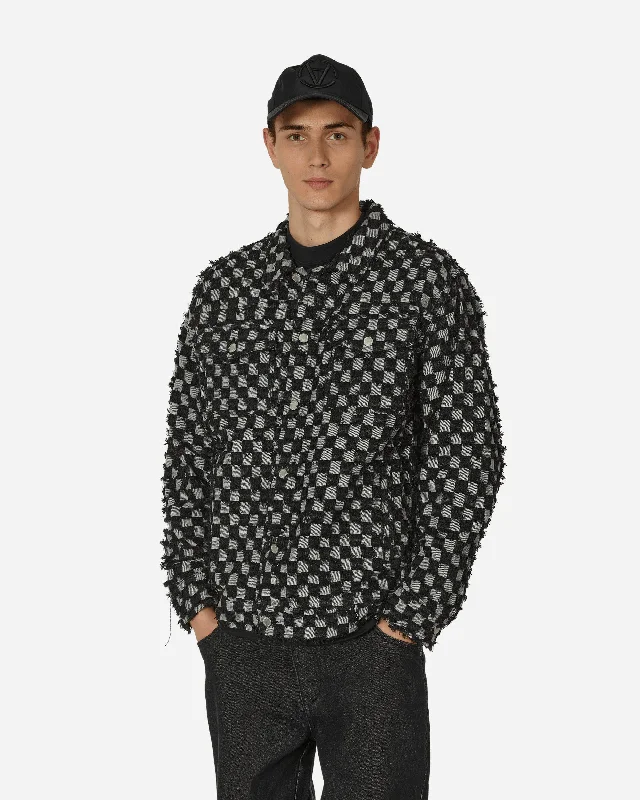 men's jackets with snap-button closure-Curfew Checker Trucker Jacket Black