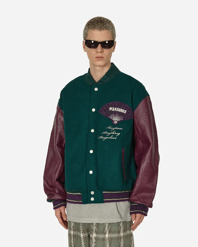 men's stylish athletic jackets-Fan Varsity Jacket Green