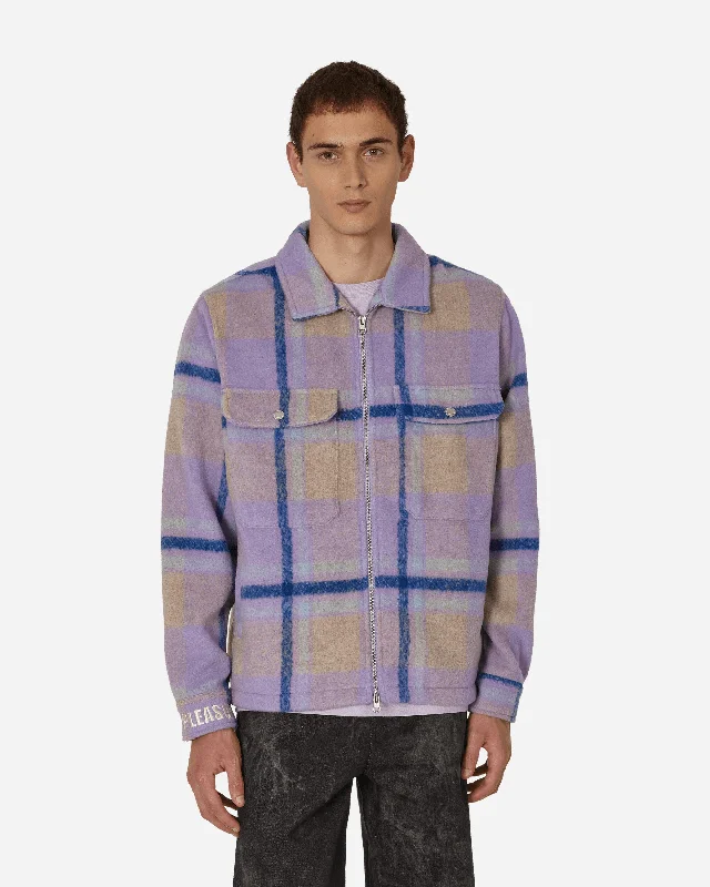 men's wind-resistant fleece jackets-Folklore Plaid Work Jacket Purple