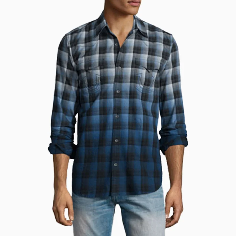 Men’s short-sleeve peak polos-Men's Men's Dip-Dye Plaid Western Shirt